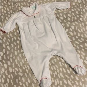 Petit Ami footed Christmas outfit ruffle bottom